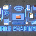 File Sharing Concept With Laptop Mobile Devices Documents And Cloud Storage