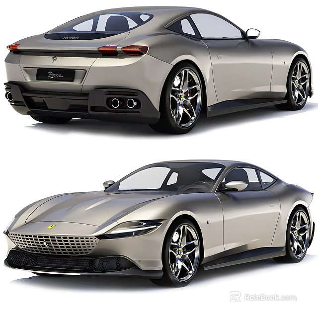 Silver Ferrari Sports Car With Modern Sleek Exterior Front And Rear View Design 3d model 
