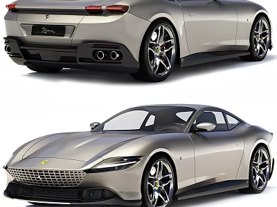 Silver Ferrari Sports Car With Modern Sleek Exterior Front And Rear View Design 3d model