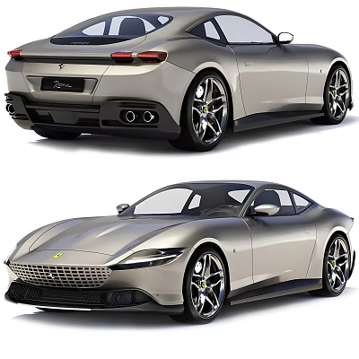 Silver Ferrari Sports Car With Modern Sleek Exterior Front And Rear View Design 3d model