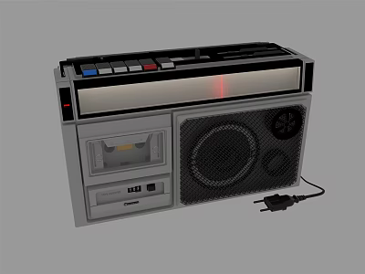 Retro Radio Cassette Player With Cassette Deck Speaker Control Knobs And Power Cord 3d model
