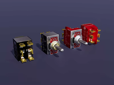 Black And Red Switch Panels With ON OFF Labels And Metal Knobs 3d model