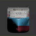 Large Cargo Ship With Blue And Red Hull Carrying Stacked Containers On Deck