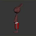 3D Cartoon Pink Rabbit Wearing Red Shorts Standing on Gray Background