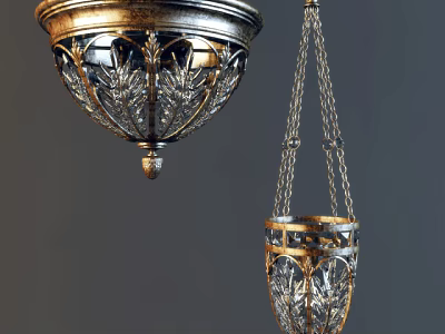 Ornate Gold Crystal Pendant Lighting Combinations With Intricate Patterns And Hanging Chains 3d model