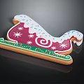 Gingerbread Christmas Decorative Ornament Set Featuring Red Sleigh Design Green Trim And Star Sprinkles
