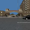 European Style Residential Building With Archway Entrance Large Windows And Pedestrians Nearby