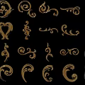 Intricate Gold and Black Decorative Carvings with Curved Patterns as Ornate Design Elements