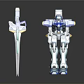 Game Movie Character Blue Silver Mechanical Robot With Yellow Glowing Sword