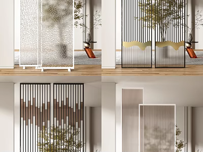 Modern Room Dividers With Sleek Metal Frames Glass Panels And Indoor Plants 3d model