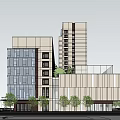 Modern High Rise Hotel Building With Glass Curtain Wall Green Roof And Low Rise Section
