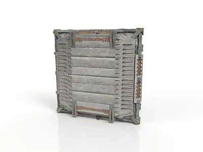 Vintage Industrial Metal Equipment Featuring Square Reinforced Frame And Striped Surface Design 3d model