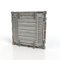 Vintage Industrial Metal Equipment Featuring Square Reinforced Frame And Striped Surface Design
