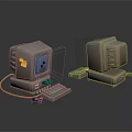 Retro Electronic Appliances Showcasing Vintage Computer Monitors Keyboards And Tower Systems 3d model