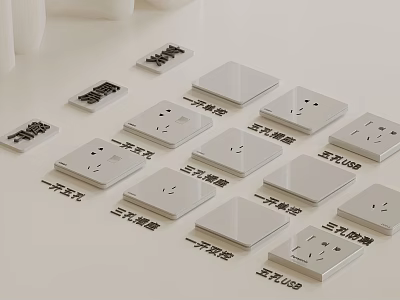 White Electrical Outlets And Switch Panels With Single Three Five Pin USB Socket Types 3d model