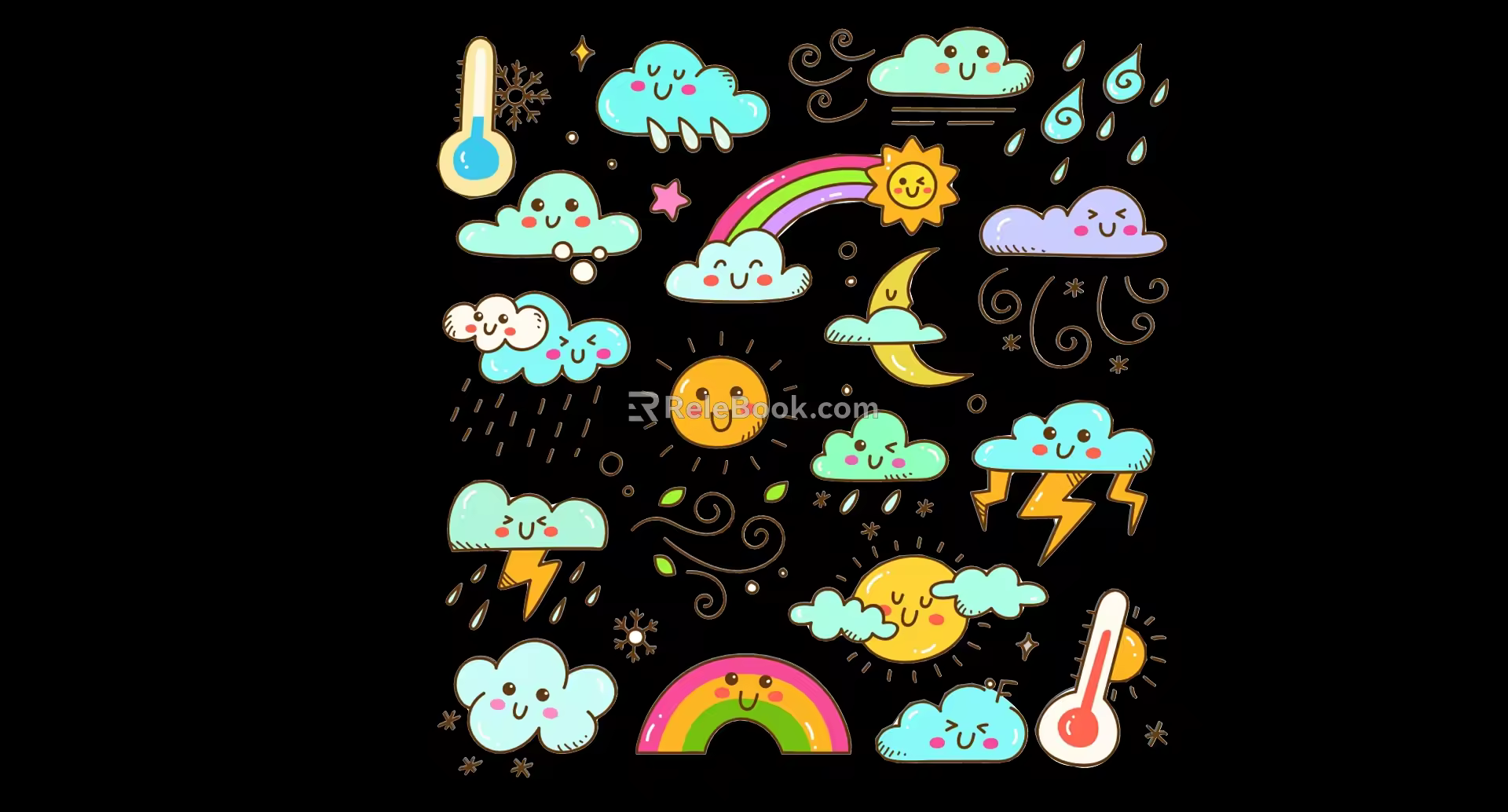 Modern Cartoon Weather Forecast Clouds Rain Graphic Silhouette 3d model