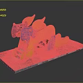 Animal Shaped Metal Sculpture With Blue Yellow Color And Graffiti On Metal Platform