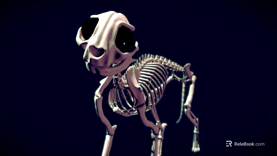 Cartoon Style 3D Skeleton Dog Game Movie Character With Black Eyes 3d model 