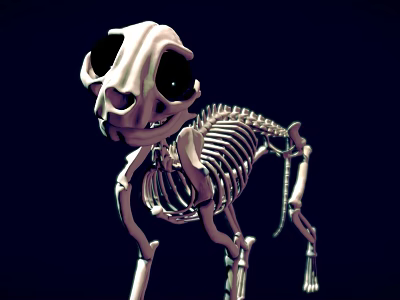 Cartoon Style 3D Skeleton Dog Game Movie Character With Black Eyes 3d model