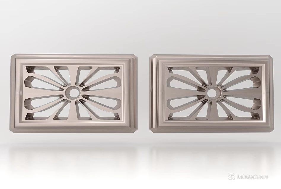 Pierced Window Panels In Silver Metal With Symmetrical Radiant Decorative Pattern Design 3d model 