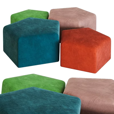 Colorful Hexagonal Soft Upholstered Ottomans for Modern Living Room Decor 3d model