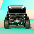 Black and Orange Off Road Vehicle with DOOM Graphic Roof Rack and Large Tires