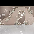 Elegant Wedding Backdrop With Floral Arch And Hanging Light Decorations 3d model