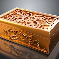 Golden Intricately Carved Decorative Box With Elegant Floral Patterns And Design