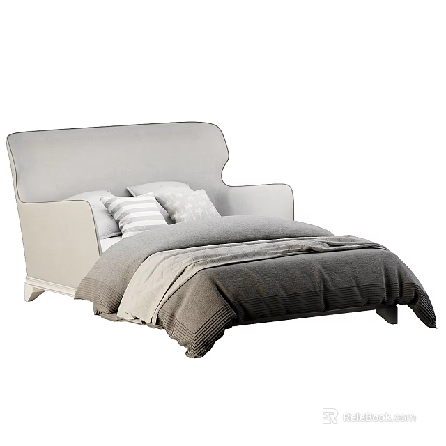 Comfortable Kids Bed With Soft Upholstered Headboard Cozy Mattress And Bedding 3d model 