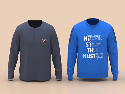 Two Stylish Long Sleeve Sweatshirts With Button Emblem And Text Print 3d model