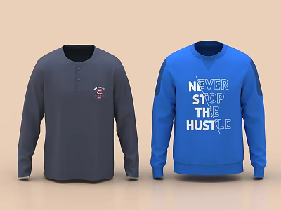 Two Stylish Long Sleeve Sweatshirts With Button Emblem And Text Print 3d model