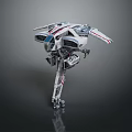 Silver White Mechanical Flying Robot With Red Accents And Detailed Leg Structure