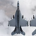 Military Fighter Jets Flying In Formation Over Cloudy Sky With Extended Landing Gears