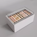 White Display Showcase Shelf With Transparent Glass Cover Holding Assorted Desserts