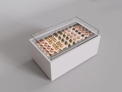 White Display Showcase Shelf With Transparent Glass Cover Holding Assorted Desserts 3d model