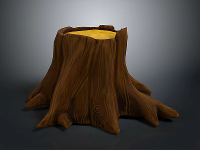 Natural Wooden Tree Trunk Stump Stool with Stone Top and Textured Roots 3d model