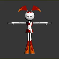 Cartoon Character With Red Flame Ears White Body Red Skirt And Orange Flame Legs