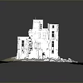 Ruined Red Brick Building 3D Model With Collapsed Walls Grass And Scattered Bricks