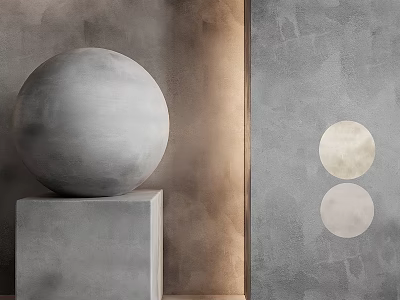 Concrete Sphere On Cube Base With Circular Decor And Textured Background Walls 3d model