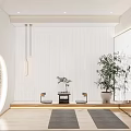 Yoga Fitness Meditation Space With Modern Zen Interior Wooden Floor Gray Mats And Green Plants