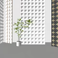 Modern Interior Partitions With Perforated White Panels Geometric Patterns And Green Plant 3d model