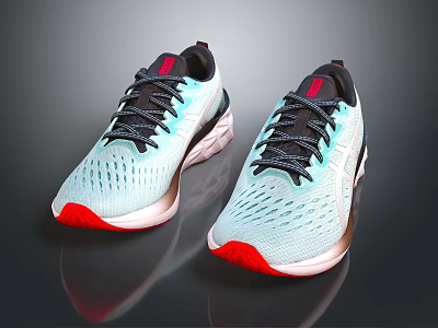 Light Blue Mesh Upper Sneakers With Black Laces And Red Soles Modern Design 3d model