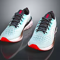 Light Blue Mesh Upper Sneakers With Black Laces And Red Soles Modern Design