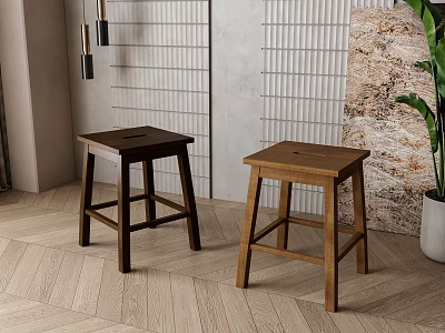 Modern Wooden Stools In Dark And Light Brown Tones For Interior Space Decor 3d model