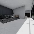 Modern Minimalist Hotel Guest Room With Sofa Chair Bed Open Layout And Black White Rug