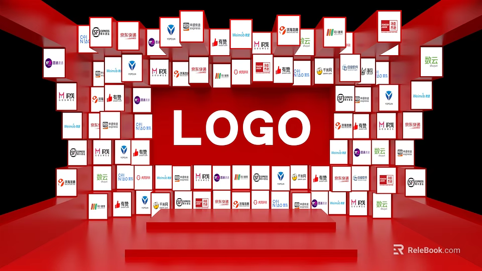 Popular Photo Spot With Multiple Logos Arranged On Red Cubes And Central Text 3d model 