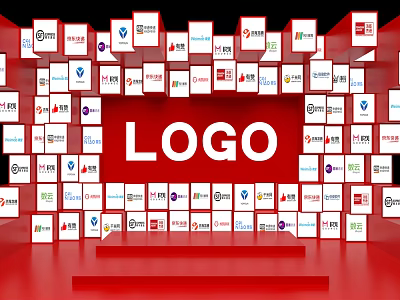 Popular Photo Spot With Multiple Logos Arranged On Red Cubes And Central Text 3d model