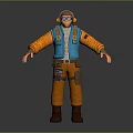 Game Movie Character In Orange And Blue Outfit With Goggles And Brown Boots Standing Pose