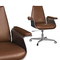Modern Desk And Chair Set With Brown Leather Armrests Metal Base And Rolling Wheels