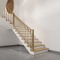Modern Minimalist Staircase With Wooden Handrail And White Steps Indoor Home Interior Design